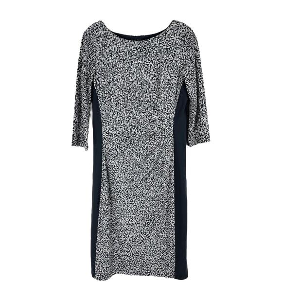 Ralph Lauren grey white stretch geometric half sleeve ruched midi dress medium - Picture 1 of 6